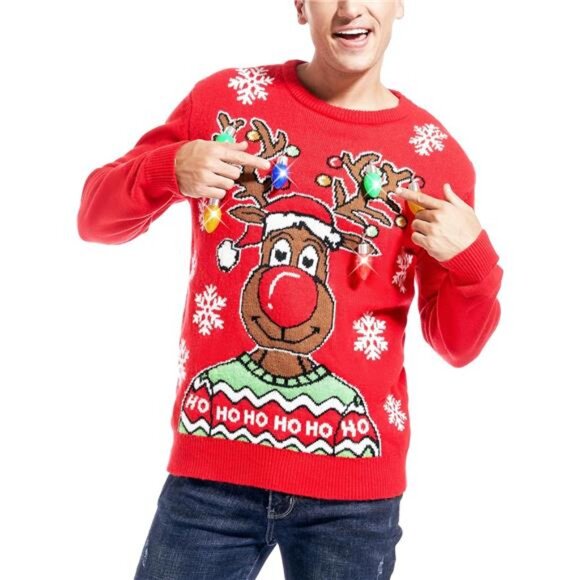 Men's Christmas Rudolph Reindeer Holiday Festive Knitted Sweater Cardigan - Picture 4 of 5